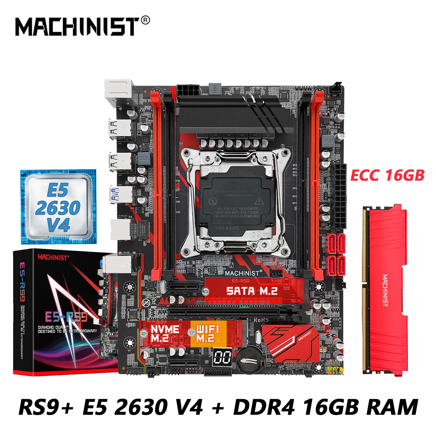 

MACHINIST RS9 X99 Motherboard Set Kit Xeon LGA 2011-3 E5 2630 V4 CPU Processor + DDR4 2*8GB=16GB RAM Memory combo M-ATX NVME M.