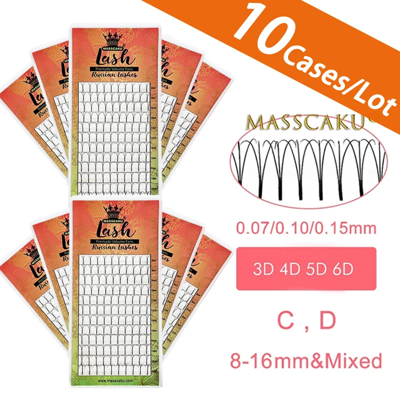 MASSCAKU 10trays/lot New Premade Russian Volume Fans 3d/4d/5d/6d Mink Eyelashes Long Stem Lash Pre made Eyelash Extensions