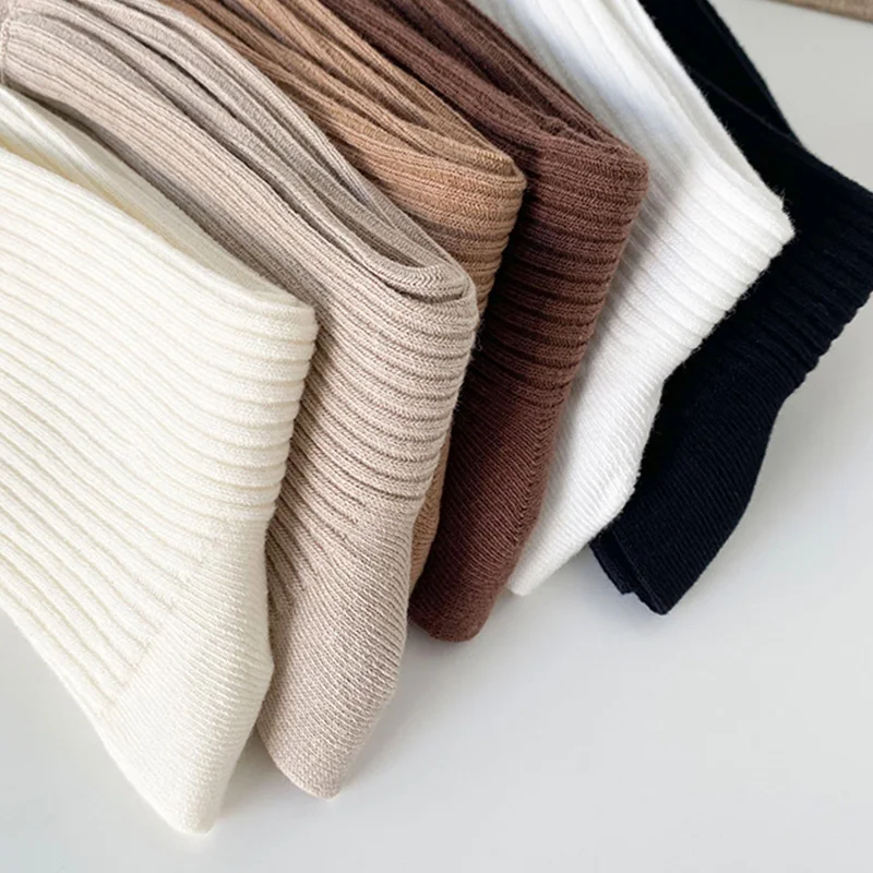 Retro Solid Color Middle Tube Socks Women Lady Cotton Loose Socks Autumn Winter Girls Knitting Basic Daily Socks