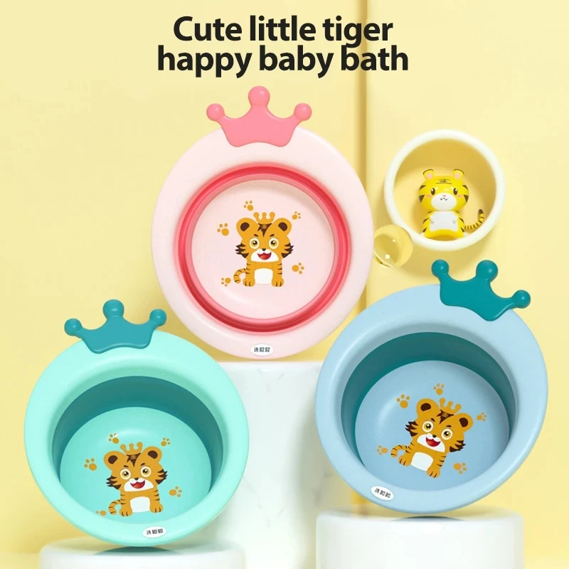 Portable Cartoon Crown Plastic Washbasin Newborn Baby Washing Foot Washing Butt Basin Children's Mini Foldable Hanging