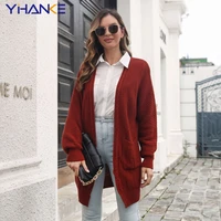 womens cardigan sweater 2022 autumn and winter new long coat twisted rope solid color knitted sweaters women