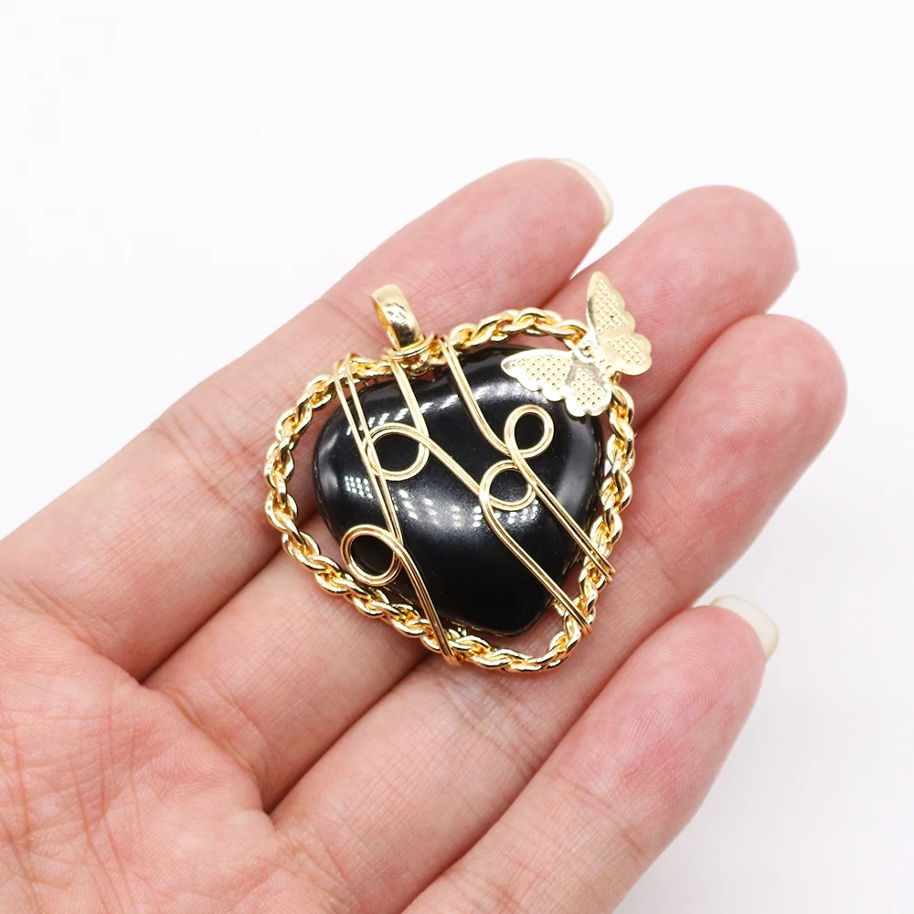 _ Металлическая подвеска в виде бабочки медная проволока обернутая черным агатом