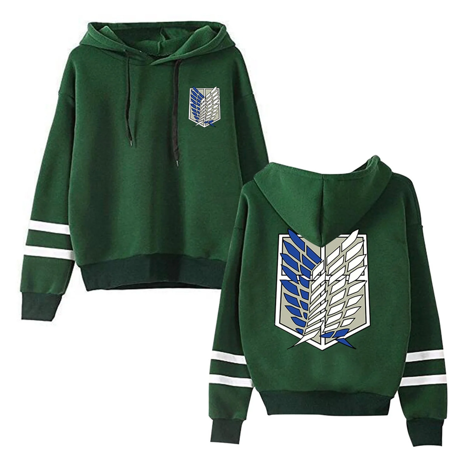 

2022NEW Attack on Titan Long Sleeved Striped Hooded Sweatshirt Pullover Tops Harajuku