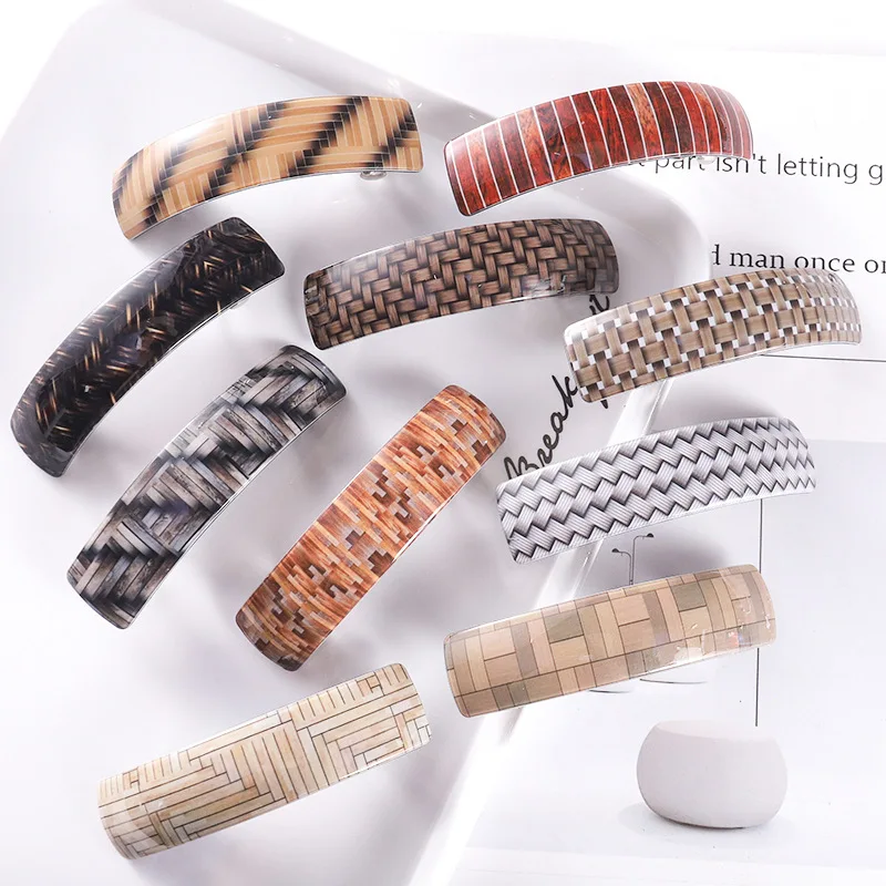 

Korean Women Acetate Resin Spring Hair Clip Rectangle Hairpins Geometric Barrette Vintage Marble Print Ponytail Top Clip