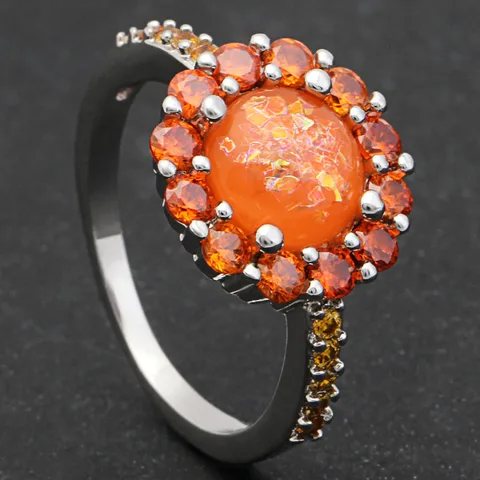 Hainon 2023 Новое поступление кольца с красным опалом красивый цветок серебряного цвета огненный опал кольца для женщин свадебный подарок роскошные ювелирные изделия