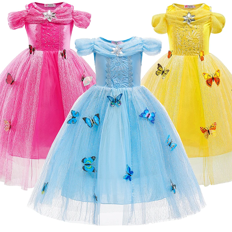 

Платье принцессы Золушки для выпускного вечера, нарядный костюм бабочки для девочек, платье на день рождения, Хэллоуин, детская одежда на Ро...