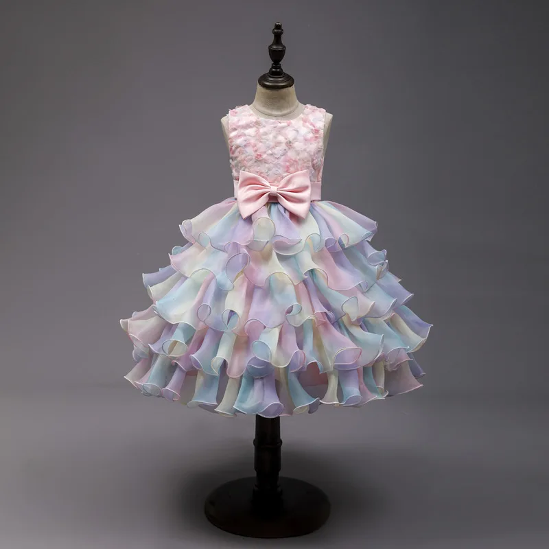 

Girl's Dress High-end Runway Show Princess Dress Net Yarn Flower Puffy Dress Skirt Bow Piano Performance Dress Girl Host Dress