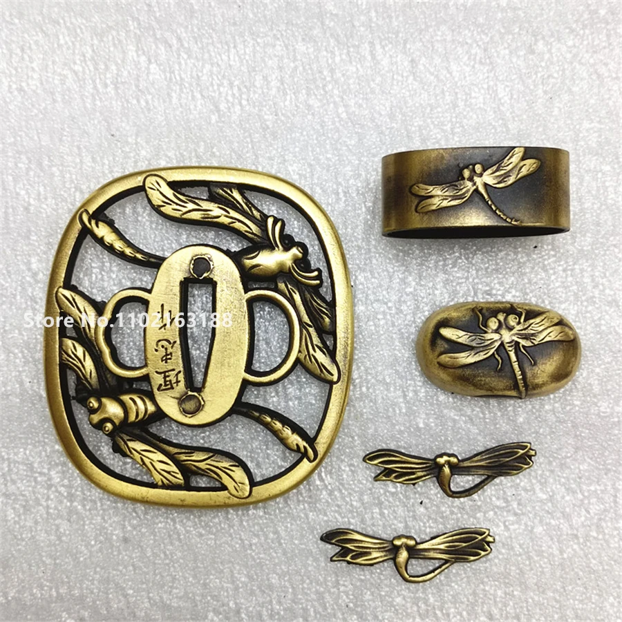

Nice Brass Hand Guard Tsuba Fuchi Kashira Menuki Fittings For Japanese Katana Sword Parts Copper Strong