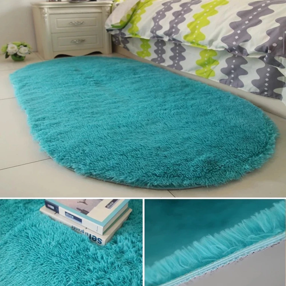 Fashion New 40*60cm Thick Fluffy Rugs Cute Oval Anti-skid Carpet Shaggy Area Rug Home Bedroom Dining Room Floor Mat | Дом и сад