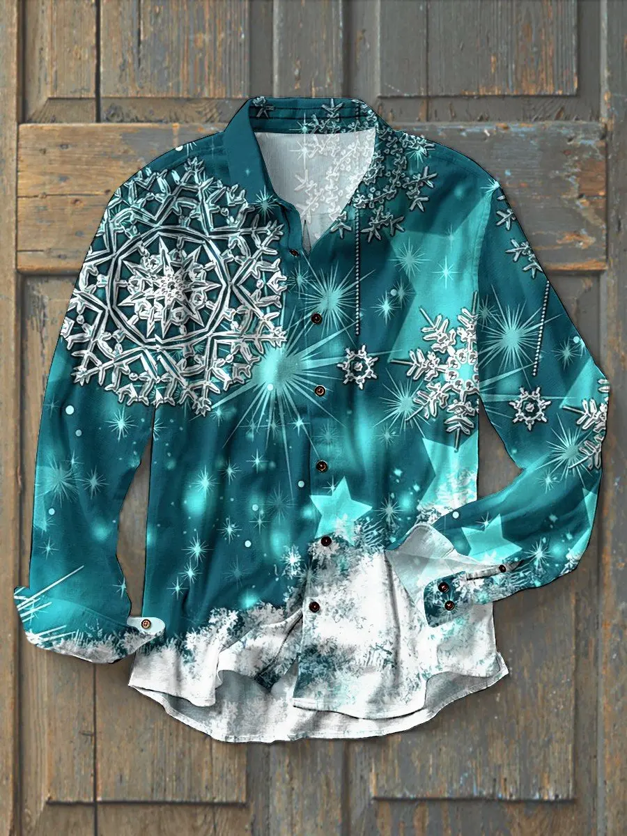 Men's Christmas Print Casual Holiday Series Plus Size Long Shirts