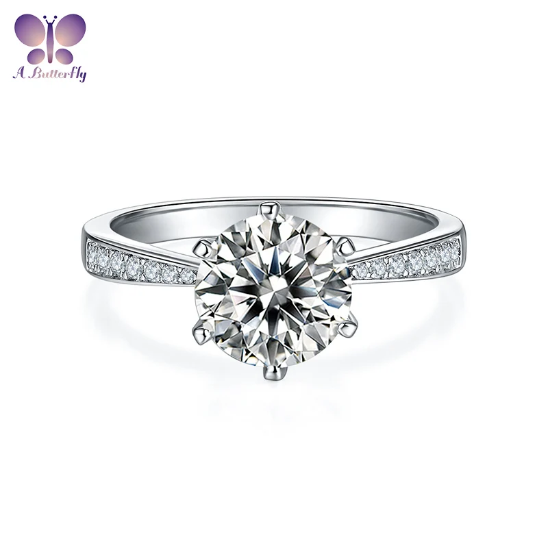 

AButterfly 100% Sterling Silver D Color Moissanite 2.0 Carat Classic 6 Prong Wedding Ring Party Fine Jewelry Wholesale
