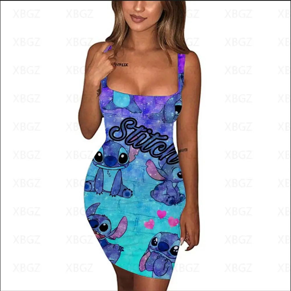 

Stitch Clothing Women's Summer Dress Cartoon Slim Fit Dresses 2022 Print Sleeveless Fashion Tight Disney Top Sexy Sling 5XL