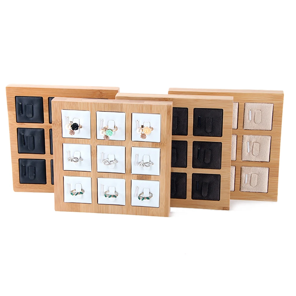 9 Grids Bamboo Jewelry Display Ring display Stand Holder Showcase Organizer jewelry holder Jewelry organizer For Window Display