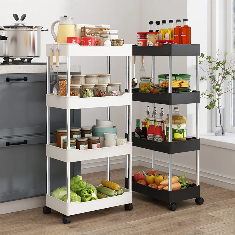 

Cart Storage Kitchen Slide Shelf Bathroom Rack Slim Durable Gap Trolley Movable Multi-storey Storage 3/4Tier Organizer Rolling