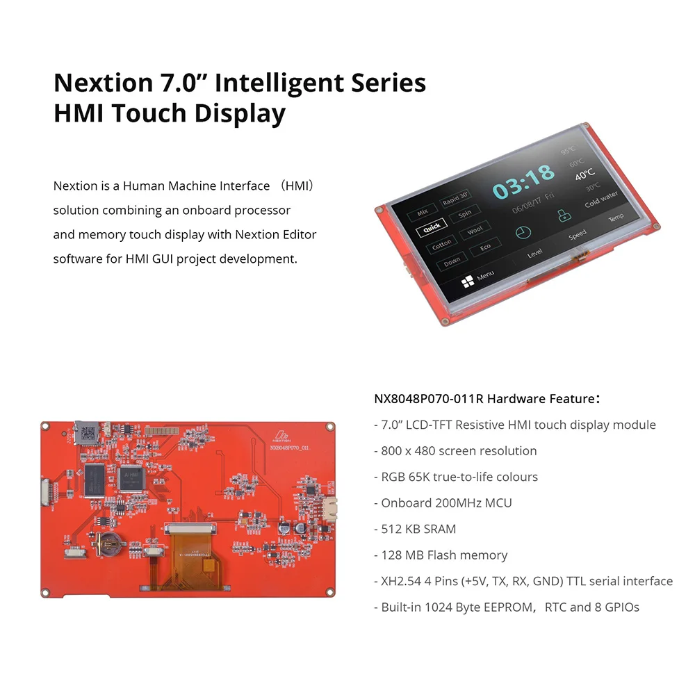 NEXTION NX8048P070-011R 7,0-дюймовый интеллектуальный сенсорный ЖК-дисплей HMI, многофункциональный HMI-модуль с резистивным экраном без корпуса L114 (art.: 3920db13ca06f) - 3920db13ca06f