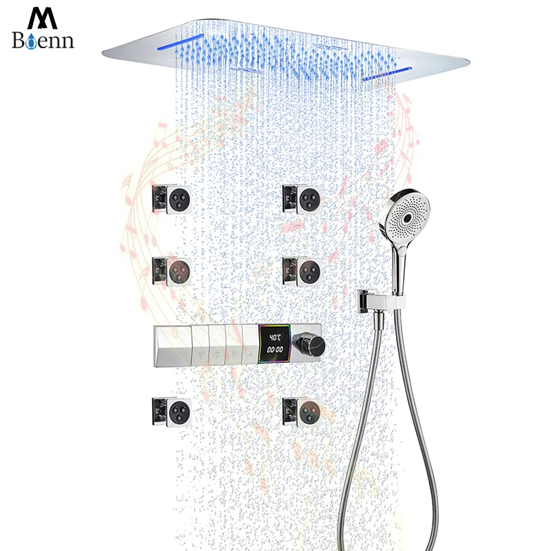 

M Boenn Thermostatic Bathroom Faucet Embedded LED Temperature Display Shower System Set with Bluetooth Control Music Shower Head