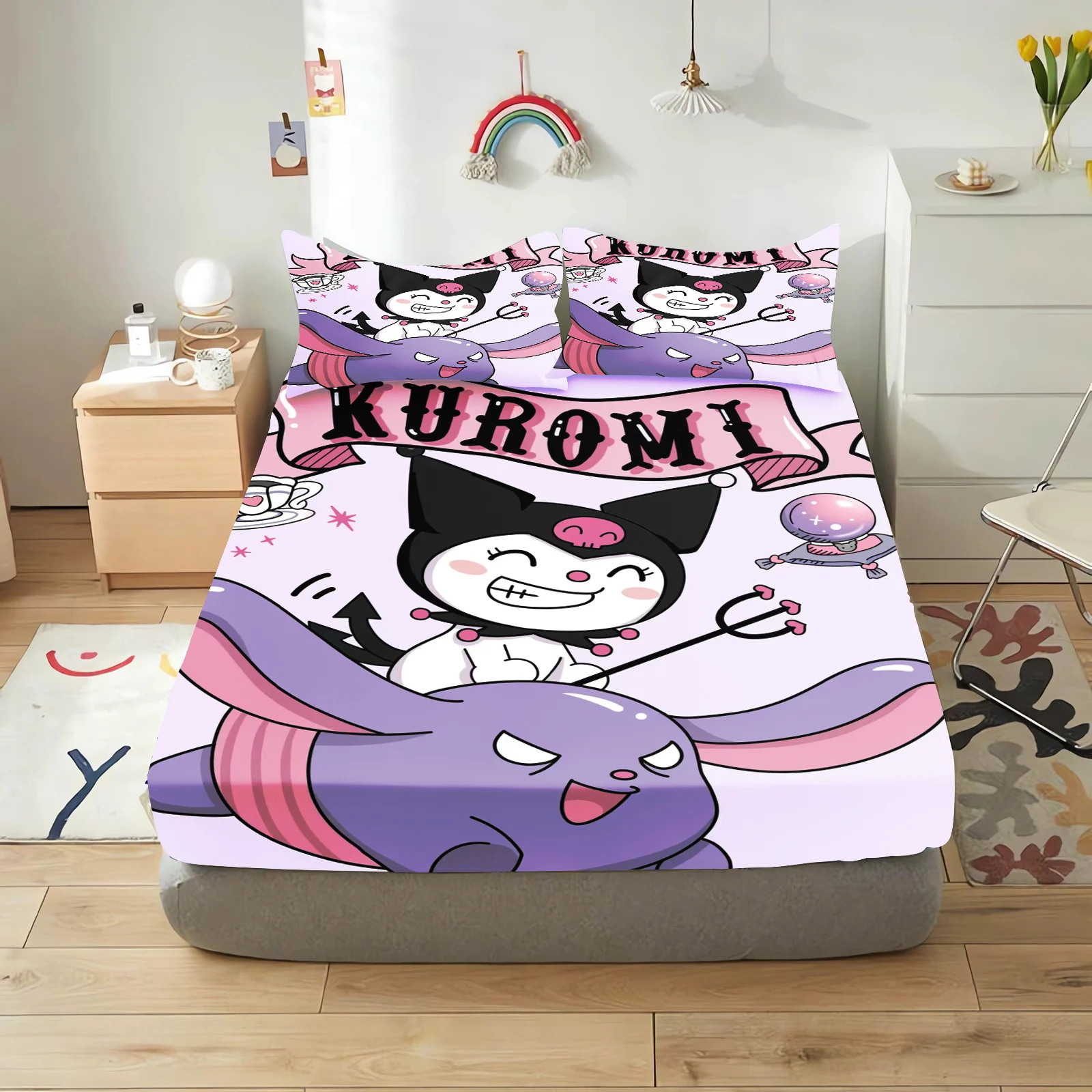 Простыня с принтом Kuromi 100% полиэстер комплект постельного белья из 2/3 предметов