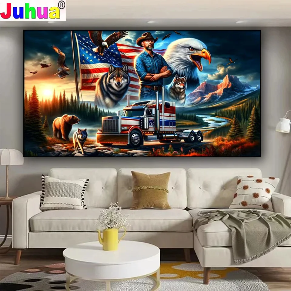 Алмазная картина ковбойский грузовик волк орел стразы вышивка крестиком полная