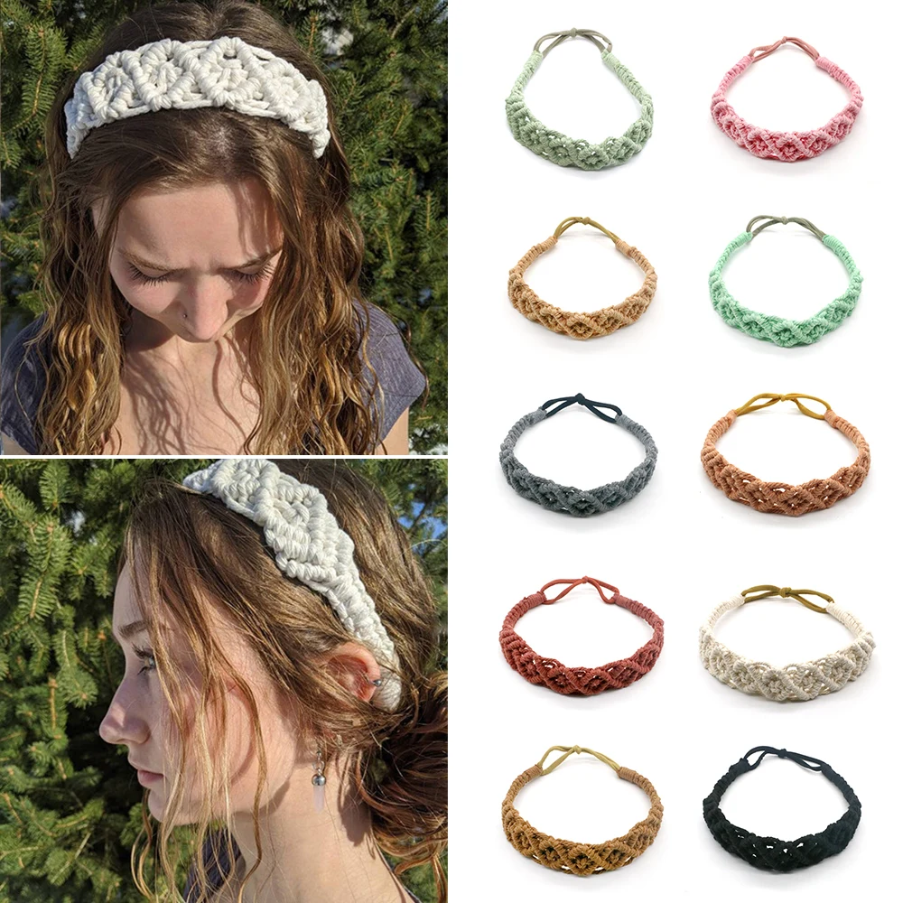 

Bohemian Braided Crochet Headbands for Women Vintage Floral Knit Elastic Hair Band Cotton Rope Hairbands Solid Turban Headwrap