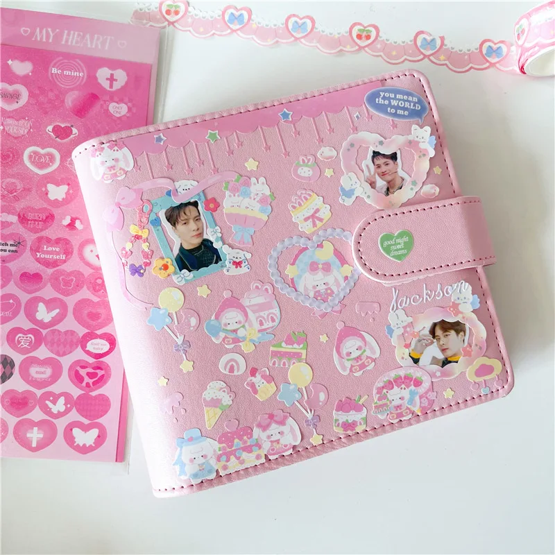 

A7 Square Macaron Pink Handbook Multi-Function Color Matching Loose-Leaf DIY Card Book Office Stationery