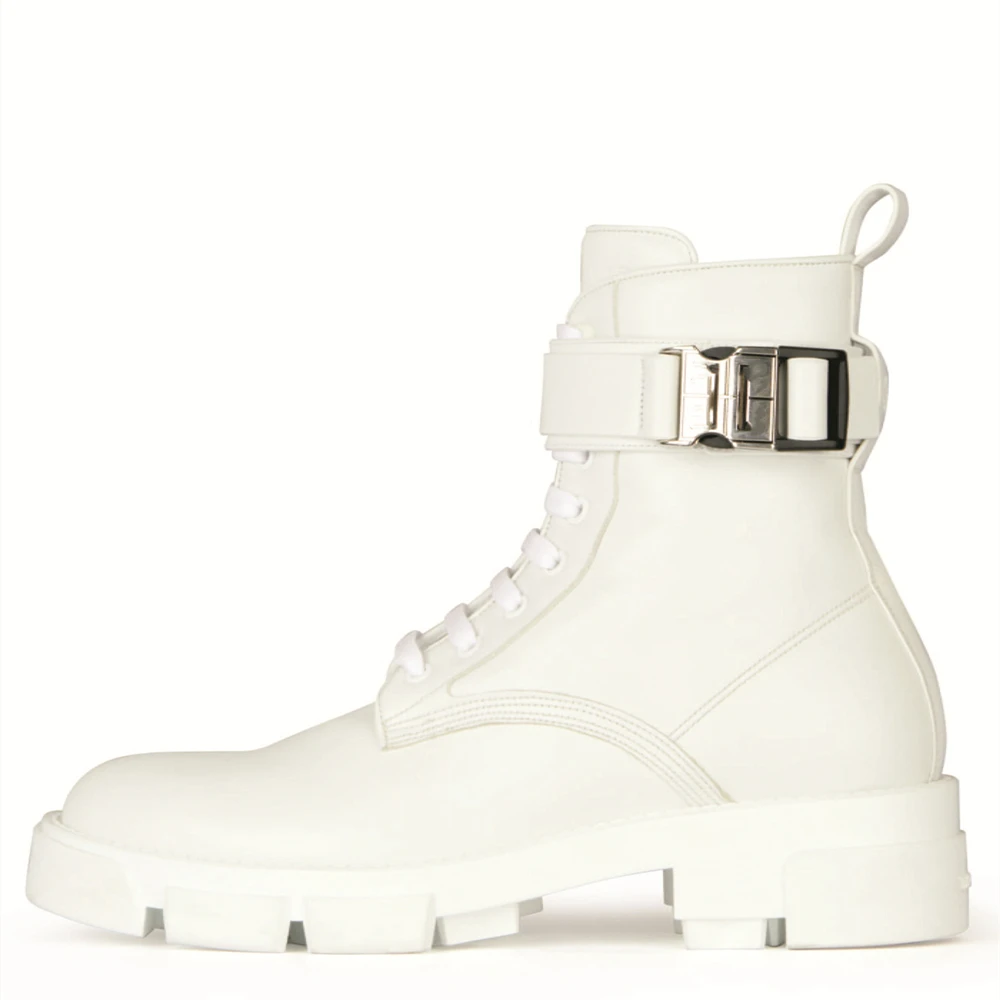 

Women Comfortable Martin Boots Ladies Fashion Metal Decoration Side Zipper Ankle Booties Slip-On Flats Spring Autumn Shoes