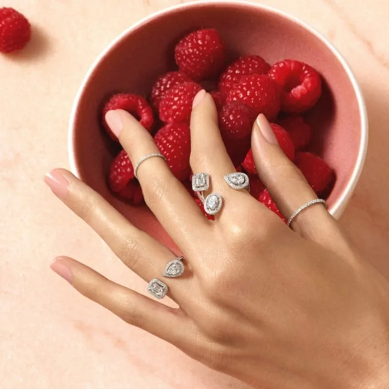 

Luxury Diamond Three Diamond Set Stone Open Ring for Women's New Style Niche Exaggerated Jewelry Fashion Jewelry Ring Wholesale