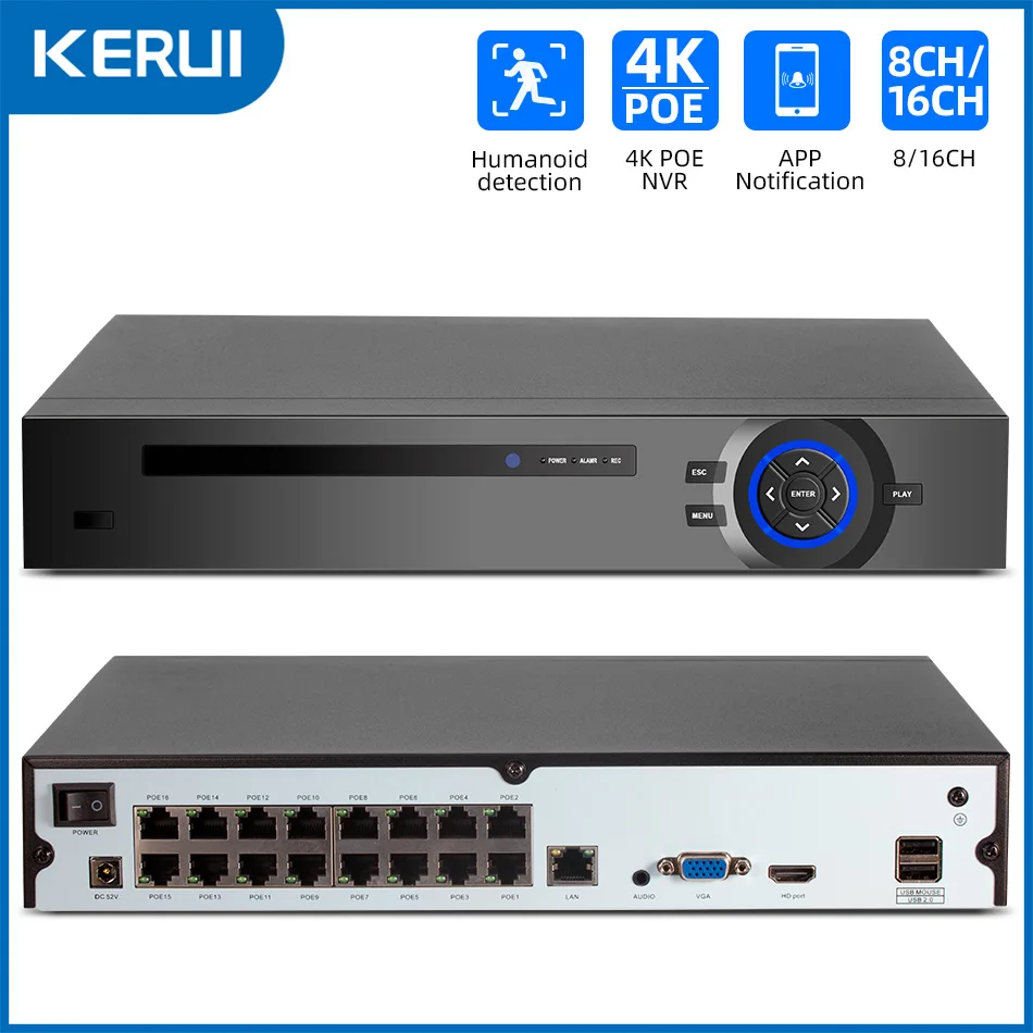 

KERUI 4K 16CH POE NVR H.265 Видеорегистратор