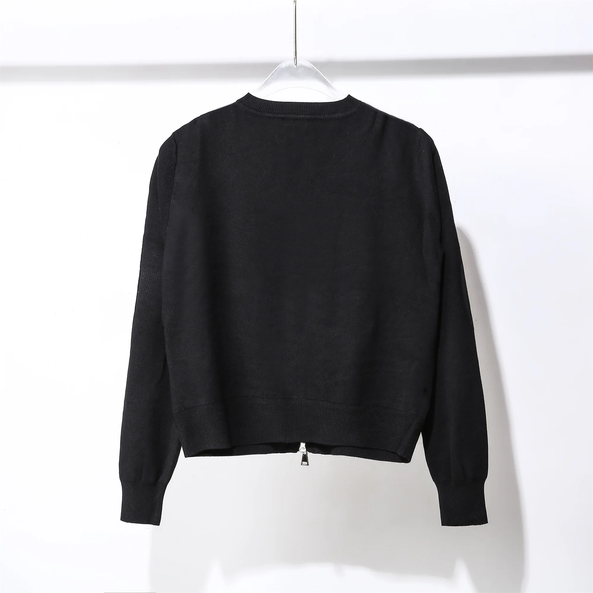 Winter Down Jacket Knitted Women's Round Neck Slim New Short Black and White Zipper Jacket Casual Autumn