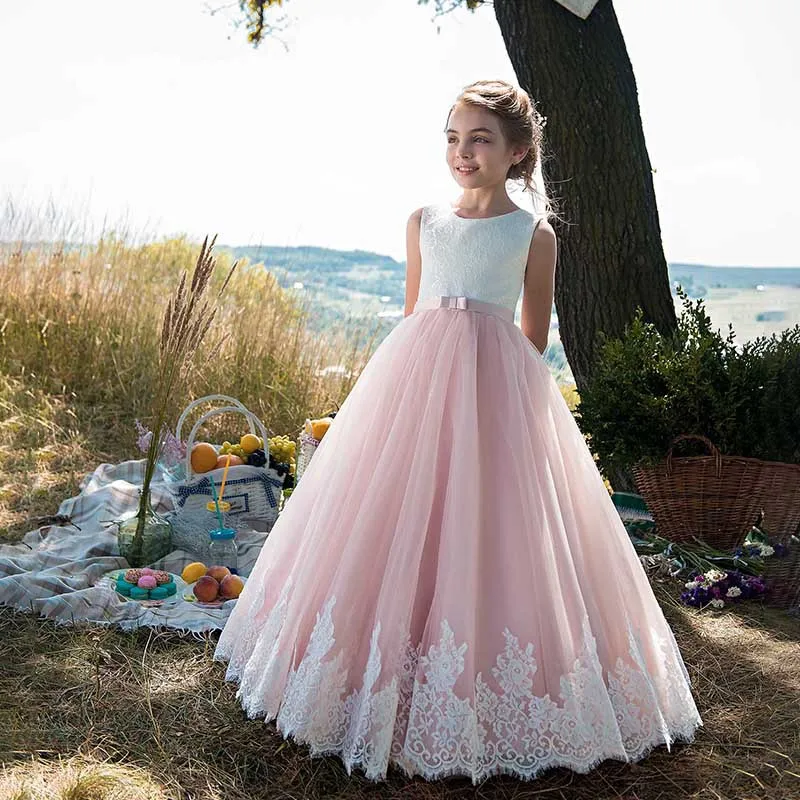 European And American New Sleeveless Lace Performance Catwalk Birthday Wedding Dress Girls' Dress Fluffy Princess Dress