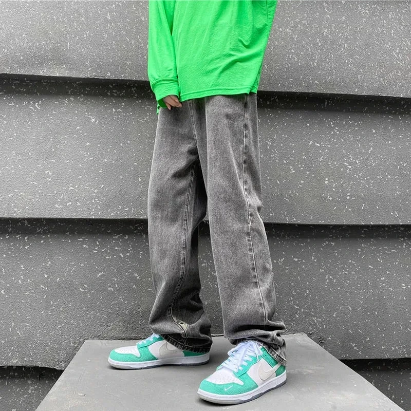 Hip Hop Fashion Trends Letter Printing Jeans For Men High Street Blue Black Jeans Homme Loose Straight Hearts Pants Moto Trouse