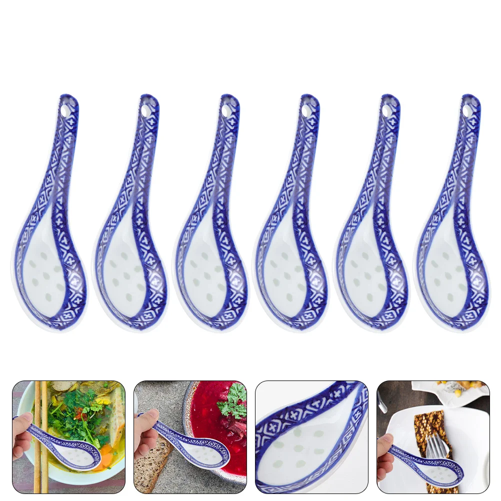 

6 Pcs Icew Cream Spoon Rice Spoon Ceramic Spoons Miso Spoon Condiment Spoons Blue White Porcelain Spoon Ceramics Wonton Spoon