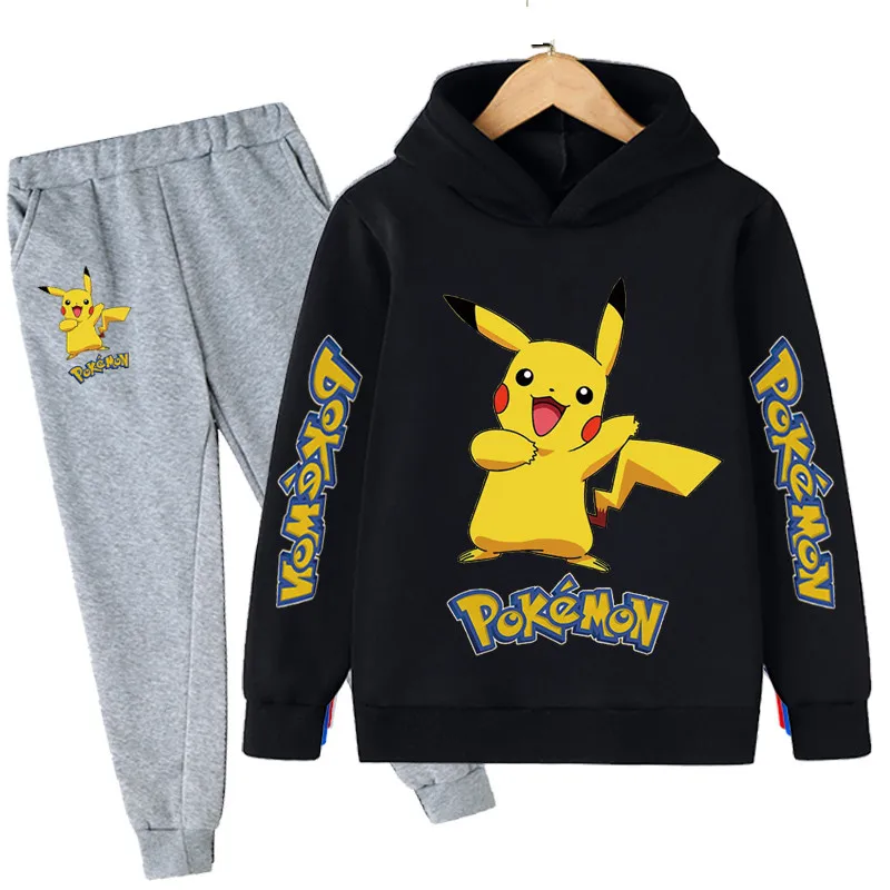 Boys Pikachu Long Sleeves Outfits Clothing 4-14 Years Children's Kids Sets Baby Boy Casual Cotton Tracksuit Hoodies + Pants Sets