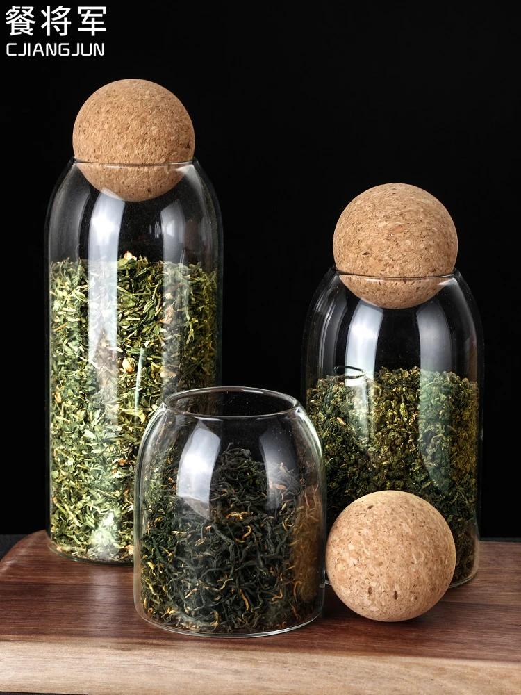 

Tea tin Household Sealed small tea tin organizer ball plug bottle glass bottle empty tea storage tin Round cork tea bucket
