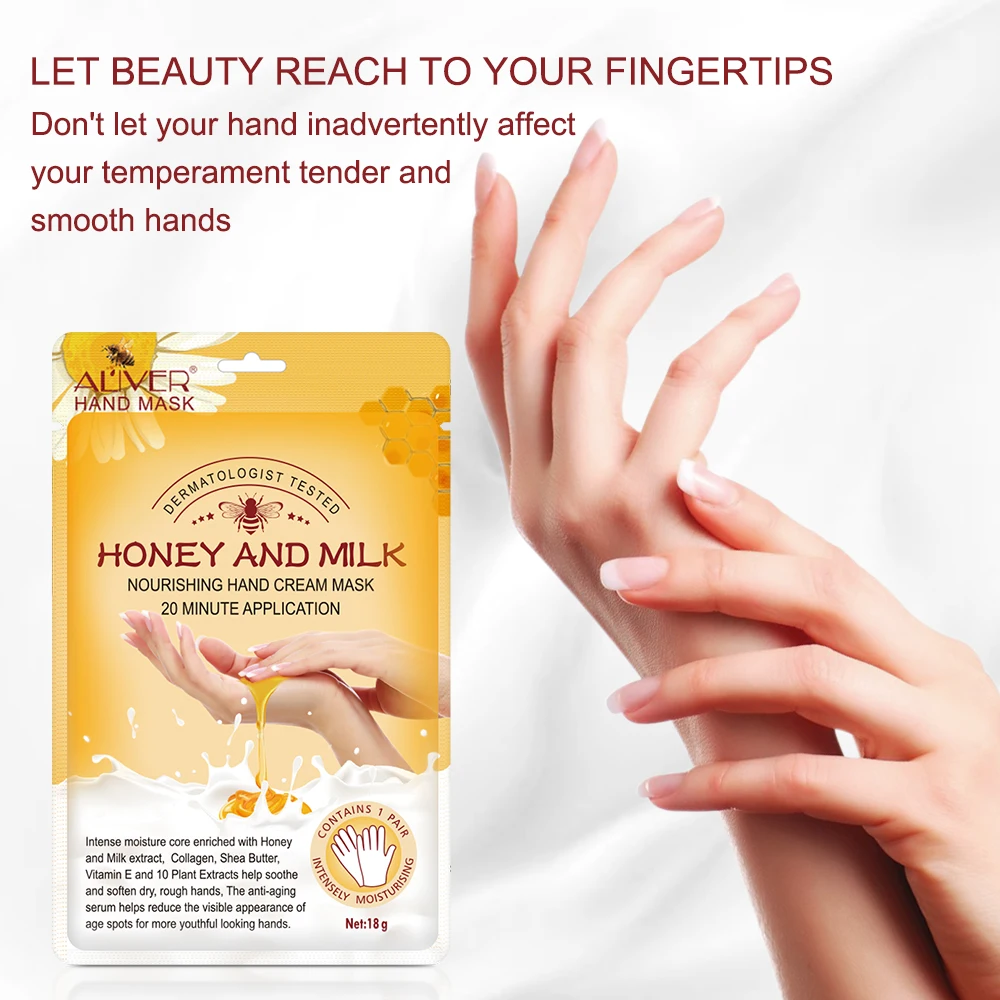 

Honey Milk Hand Mask Moisturizing Soft Reduce Fine Lines Anti-drying Anti-aging Serum Glove Reduce Age Spot Hand Skin Care