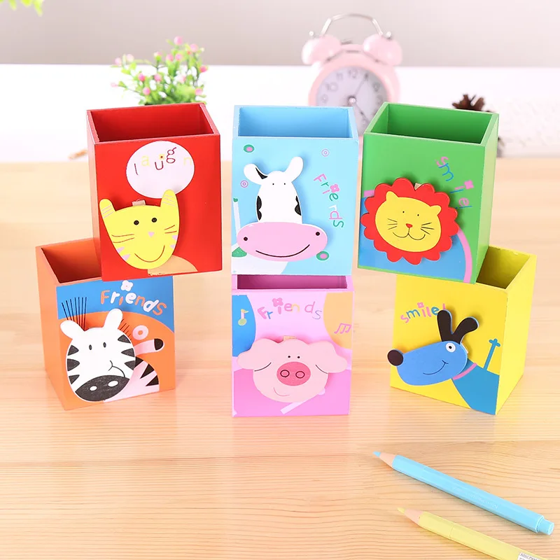 Коробка для хранения в офисе Cartoon Animal Square Pen Holder Creative Cute Multifunctional Student School Supplies Prizes on.