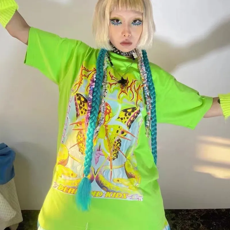 Фото Karrcat Y2k Эстетическая футболка 2000s Harajuku E-girls, футболка с коротким рукавом, металлические Топы в стиле интернет-шик, в стиле панк, торговый центр... №3