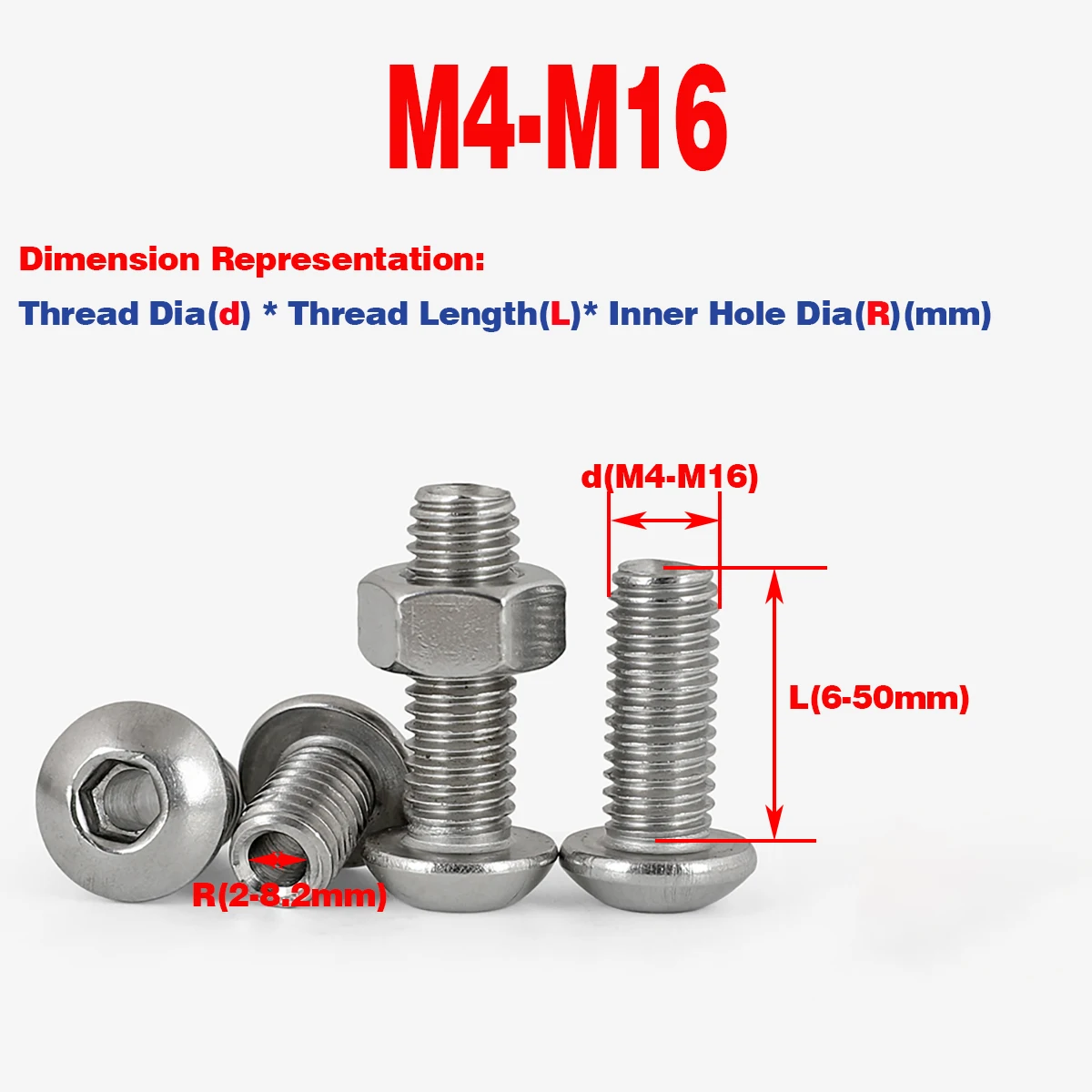 

304 Stainless Steel Hollow Round Head Hexagon Socket Screw / Hollow Bolt M4-M12