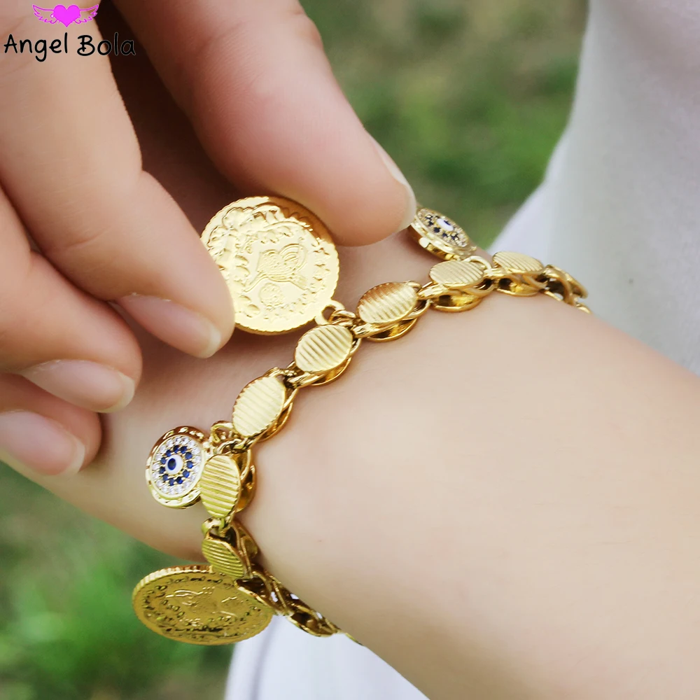 

High Quality 18k Gold Charm Bracelets for Women Evil Eye Ball Pendant Hand Chains Turkey Flower Round Bracelet Jewelry Gifts