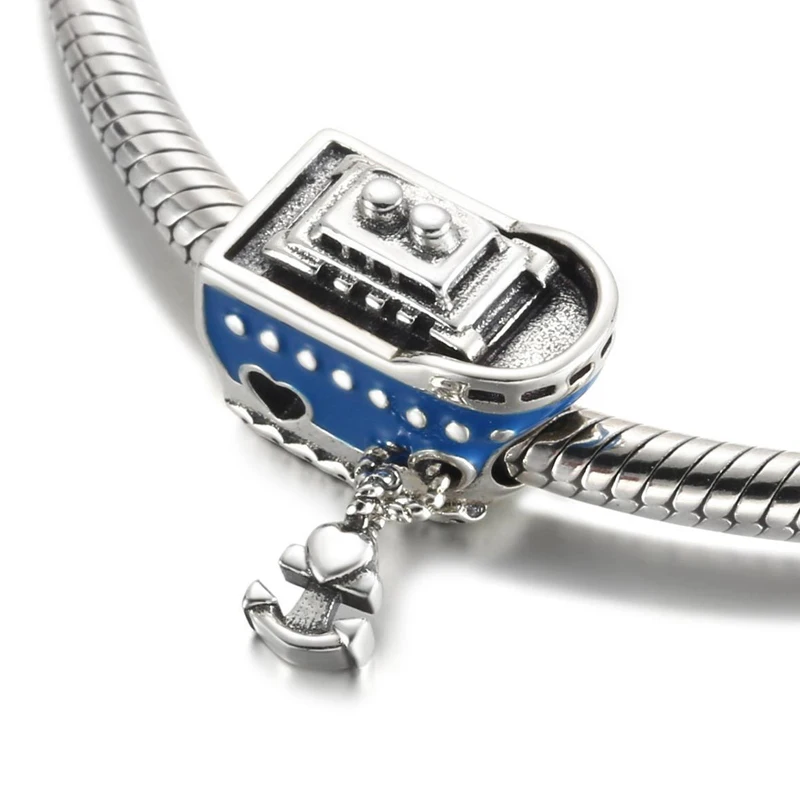 

Fits European Charm DIY Bracelet 925 Sterling Silver Anchored Cruise Ship Beads for Women Fine Jewelry Making 2023 New Wholesale