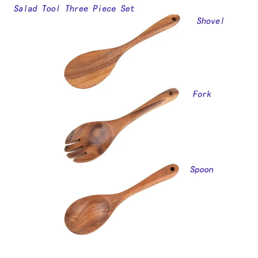 

3Pcs 10.2 Inch Kitchen Tools Durable Acacia Easy to Clean Salad Servers Long Handle Salad Shovel Kitchen Restaurant