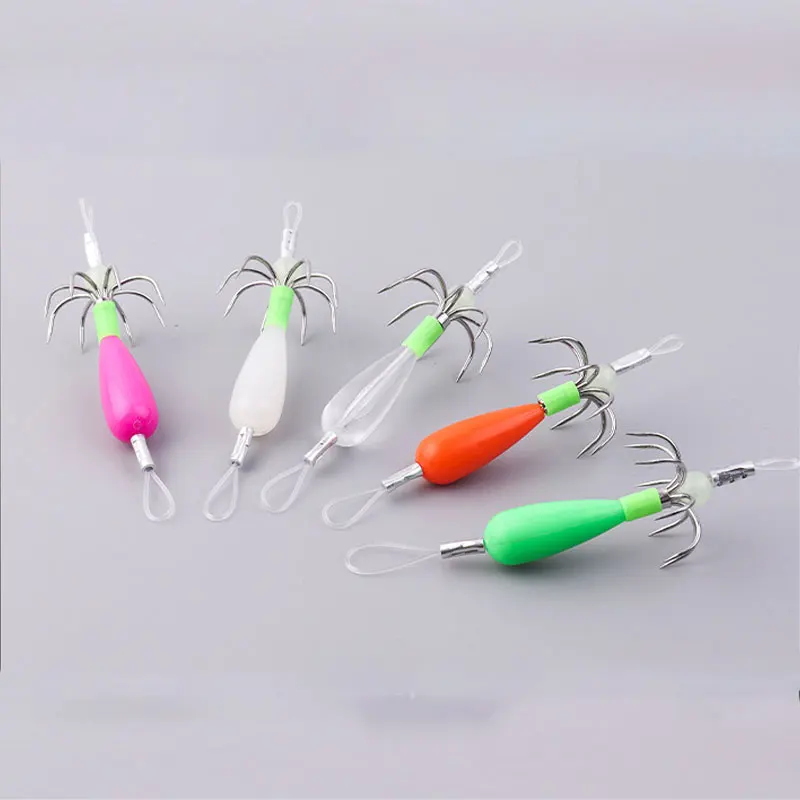

AS 5Pcs Squid Glow Jig Hooks Bait 8 Needles Pesca Metal Shrimp Sinker Luminous Leurre Cuttlefish Fishing Lure Hook Bait Fishhook
