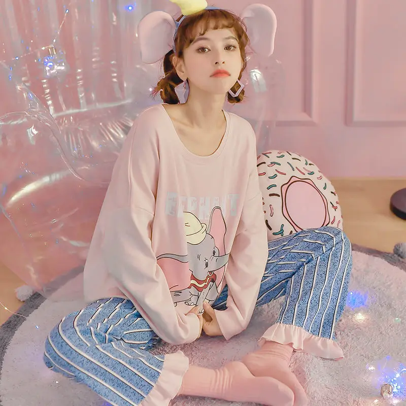 Зимний Ночной костюм для женщин японская Милая Пижама аниме Дамбо Дораэмон
