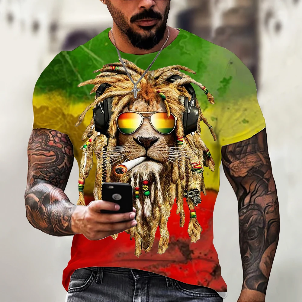 

Retro Colorful Lion 3d Print Summer Men's Round Neck T-shirt Casual Short Sleeve Oversized T Shirt Fashion Tee Tops Men Clothing