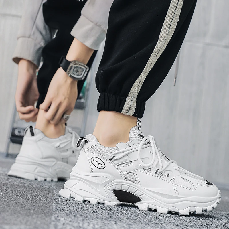 New Four Seasons Men's Shoes All-match Thick-soled Non-slip Casual Sports Shoes Fashion Trendy Comfortable Lace Up Daddy Shoes