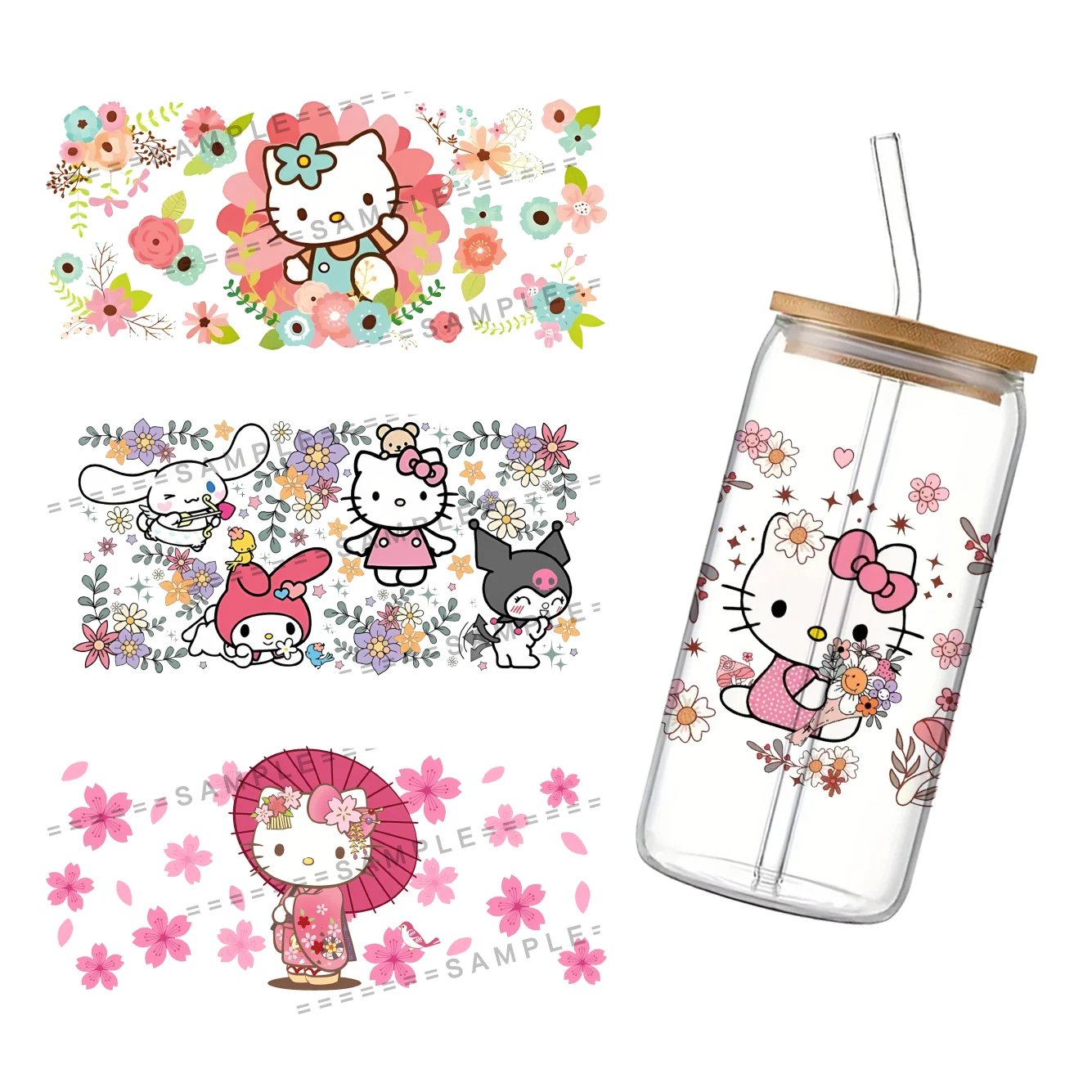 Sanrio 11x24 см стеклянная наклейка 16 унций УФ DTF водонепроницаемая