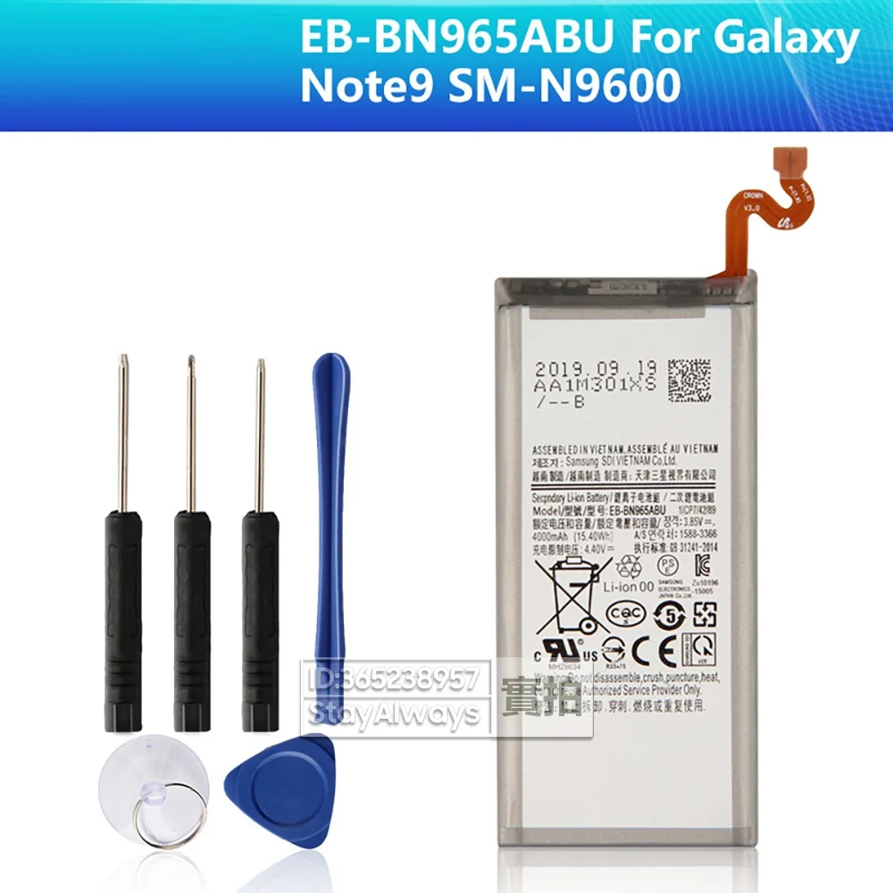 

Phone Replacement Battery EB-BN965ABU For Samsung Galaxy Note9 Note 9 SM-N9600 SM-N960F SM-N960U 4000mAh