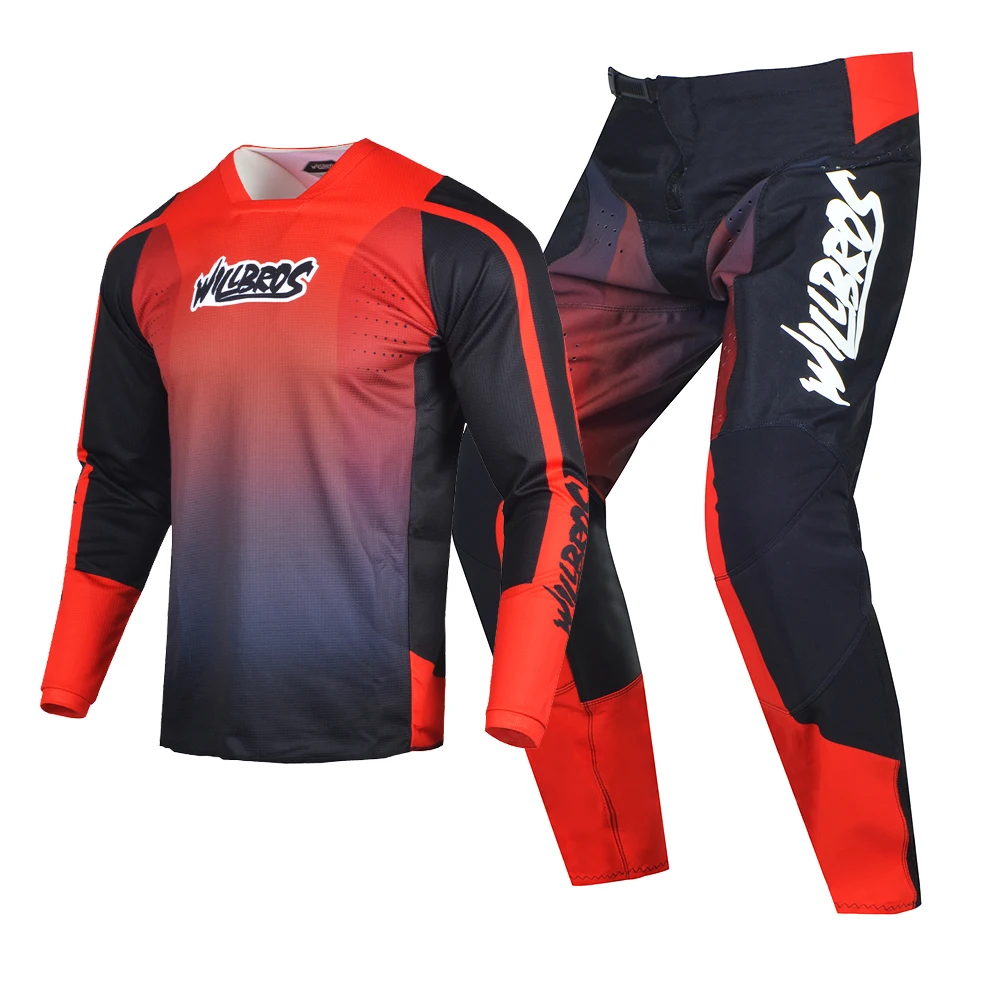 

Willbros Motocross Red Jersey and Pants Combo Dirt Bike Offroad Gear Set MX MTB Enduro UTV Downhill Mountain Protective Outfit