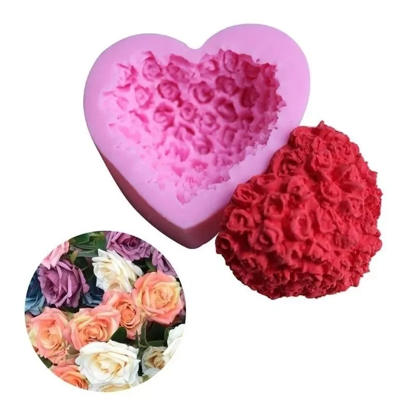 

2022New Pink 3D Love Roses Heart-shaped Silicone Mold Fondant Cake Mold Baking Fondant Molds