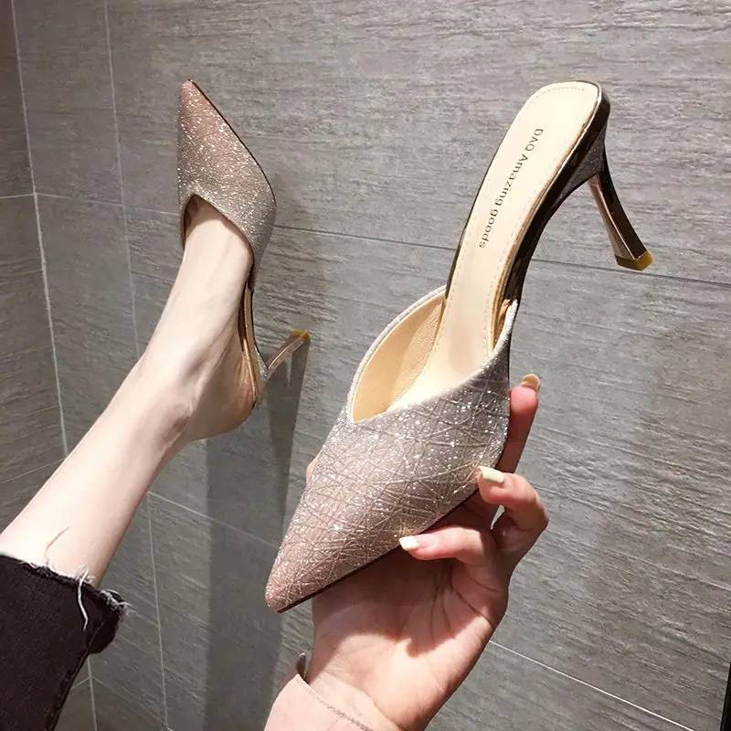 

Stiletto Silver Heels Shoes for Women 2023 Designer Luxury Heel Shoe Elegant Designer Rhinestone Sandals Woman Summer New Small
