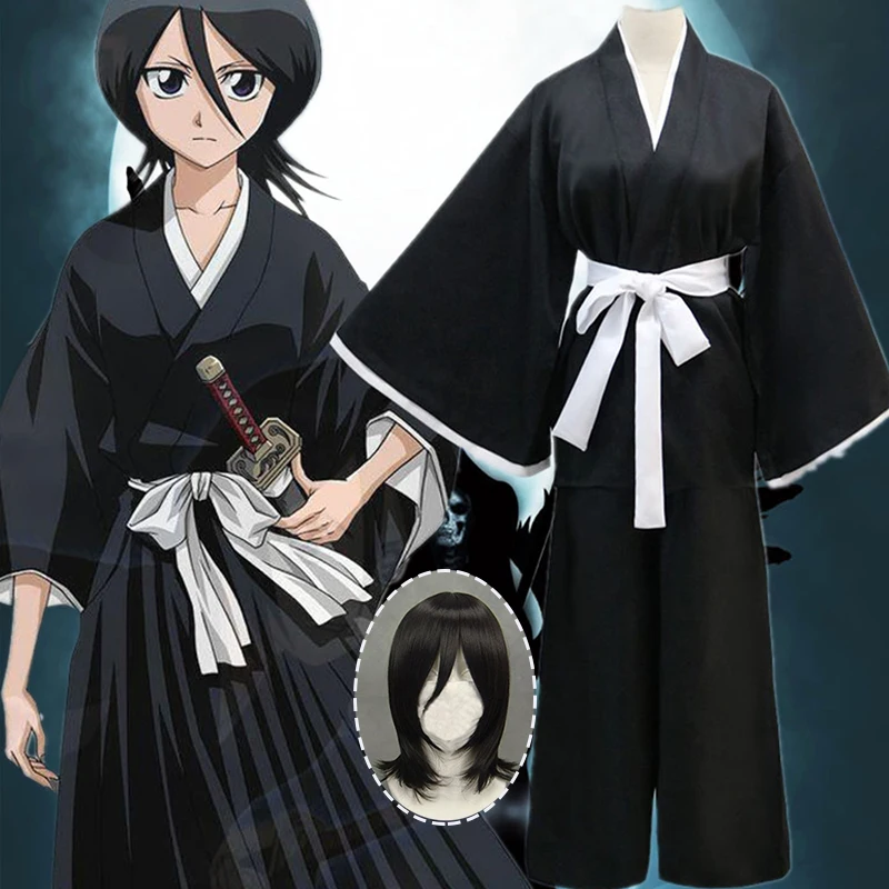 

Bleach Cosplay Kuchiki Rukia Cosplay wigs Kimono Black Uniform Halloween Anime Costume For Woman Die Pa Clothes Disfraz Hombre